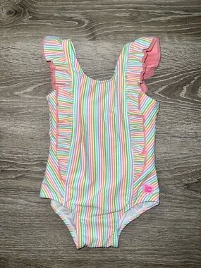 Rufflebutts Rainbow Stripe Ruffle One-Piece Swimsuit for Kids